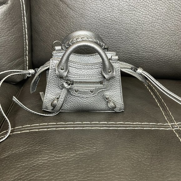 Balenciaga Nano Sized Crossbody NeoClassic Mini Bag Silver - Like New - Picture 12 of 13
